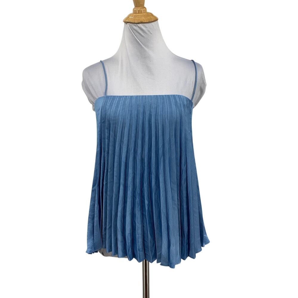 Vince Top Womens XS Candy Blue Accordion Pleats Camisole Sleeveless Flowy Tank